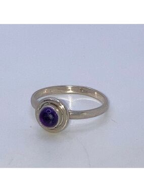 Vtg Sterling & Amethyst Stone Cabochon Ring Sz 7.75